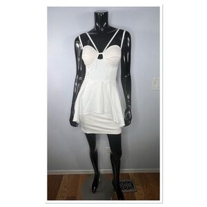 bebe Drama Peplum Cutout White Dress Sz 4 NWT